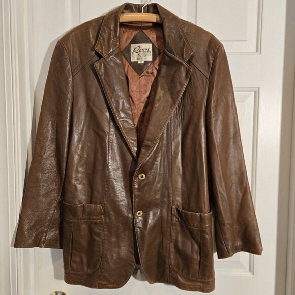 Vintage Remy Leather Blazer Mens 44 Brown Soft Pockets Lined Button Jacket - Picture 1 of 10